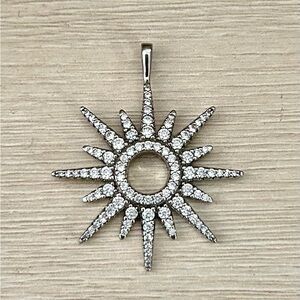 Sterling Silver Tested Sunburst Pendant – CZ Pave Starburst Charm, Unmarked